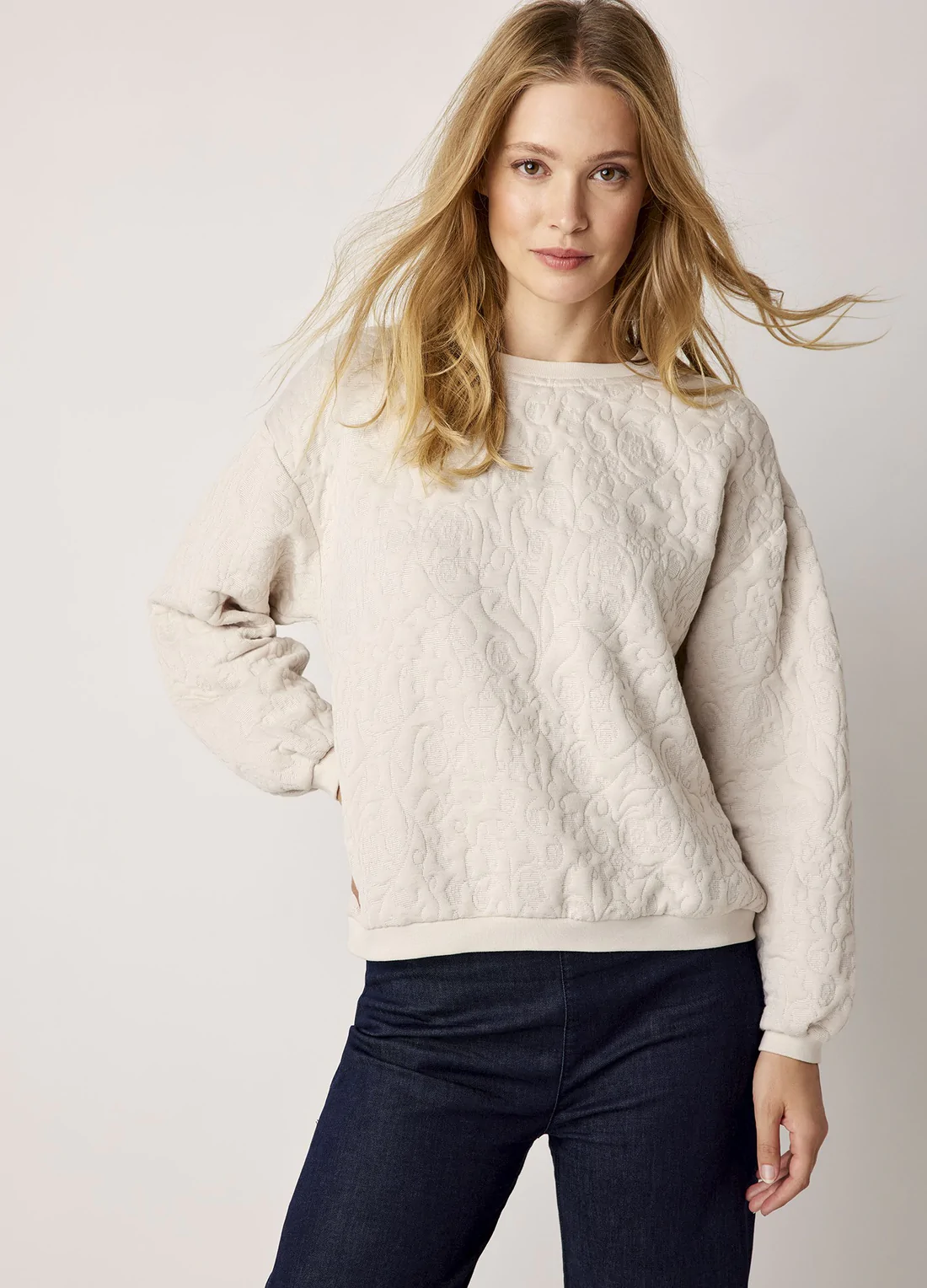 SUMMUM Sweatshirt quilted jacquard Ivory M