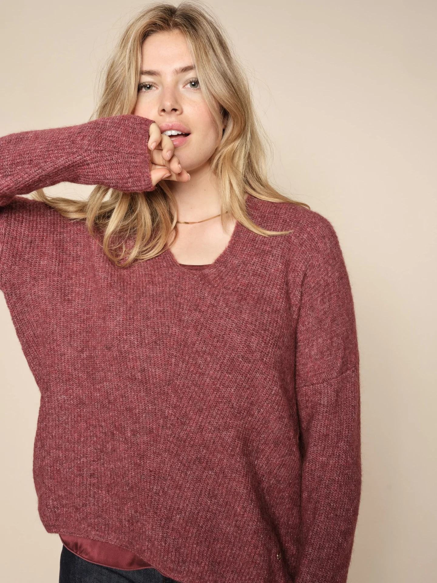 MOS MOSH  Thora Pullover V-neck Knit Oxblood red XS