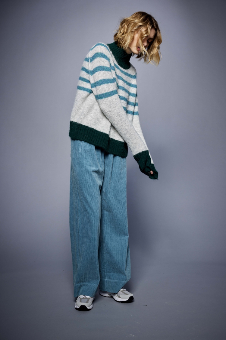 JC SOPHIE Rollkragenpullover Benedicte Sweater Grey/teal stripes L