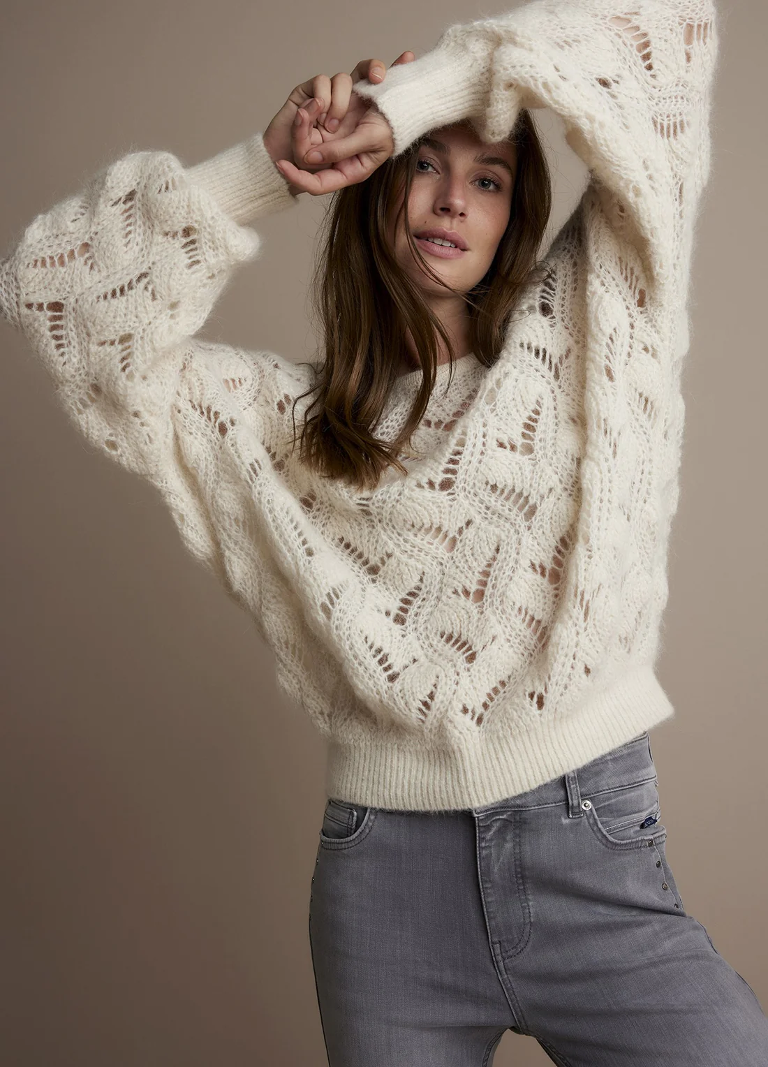 SUMMUM Pullover ajour knit 7s5763-7951 Ivory M